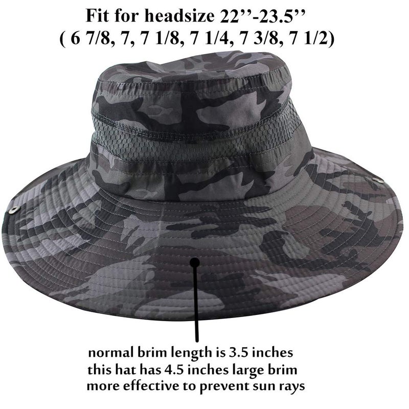 CAMOLAND Summer Fishing Sun Boonie Hat Camouflage Outdoor UV Protection Large Brim Bucket Safari Cap Breathable Mesh - Image 4
